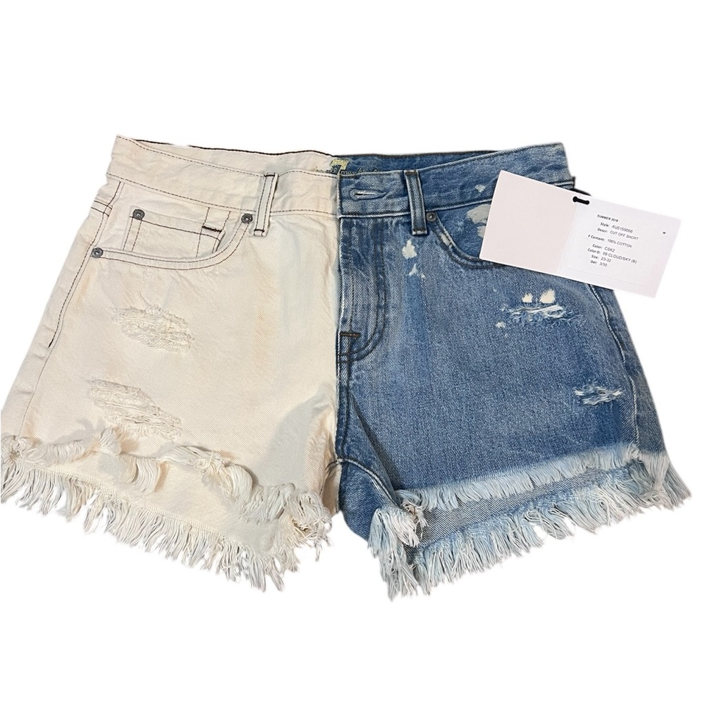 7 For All Mankind Two-Tone Distressed Denim Shorts NWT